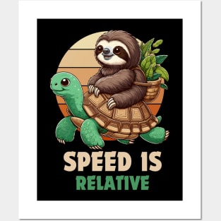 Speed Is Relative - Sloth Riding Turtle Posters and Art